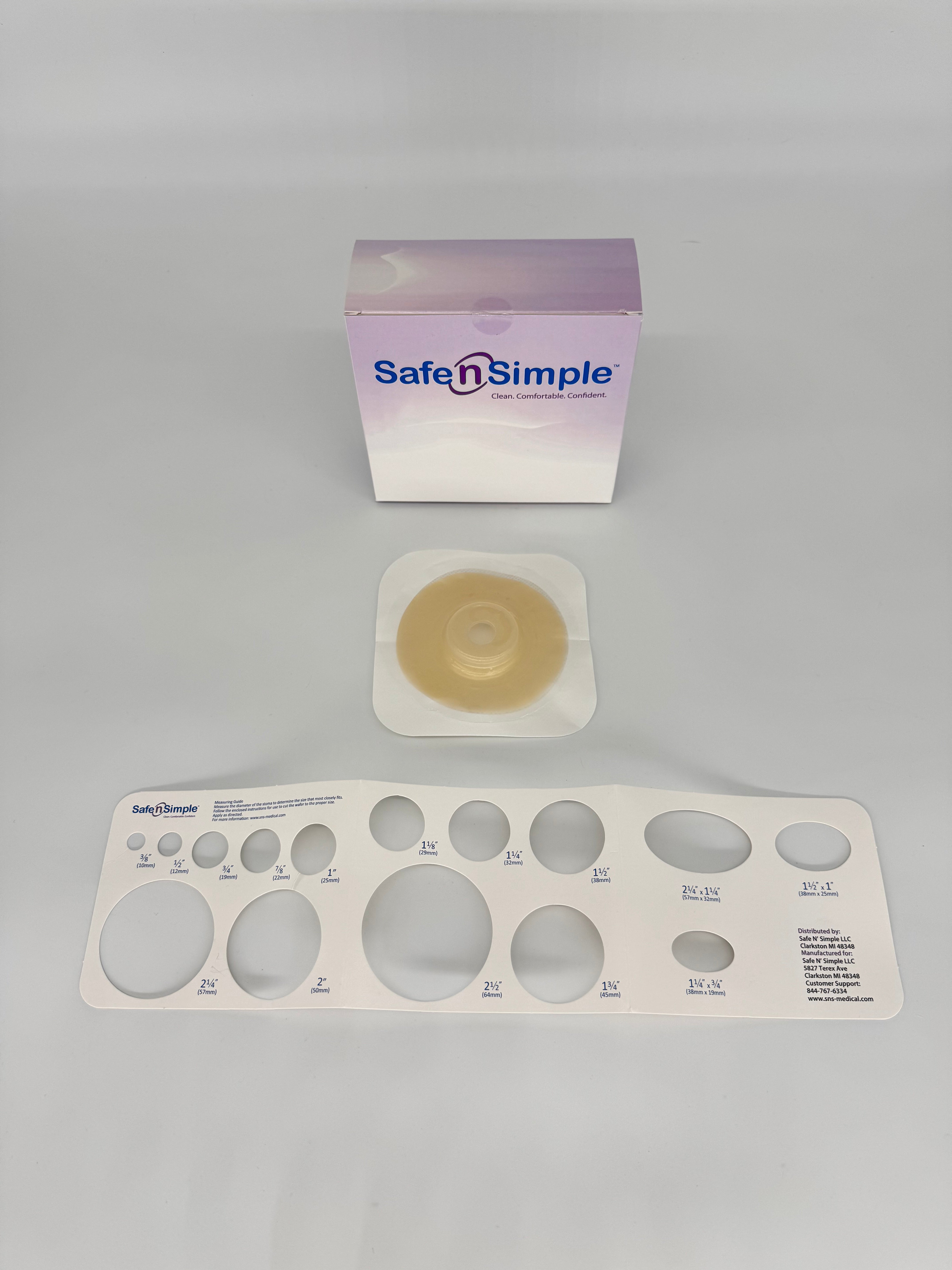 Safe N Simple LLC 5" x 5" 2-Piece Convex Wafer, Standard Wear, White, 45mm, 1-3/4" Flange, Cut-to-Fit 5 Box