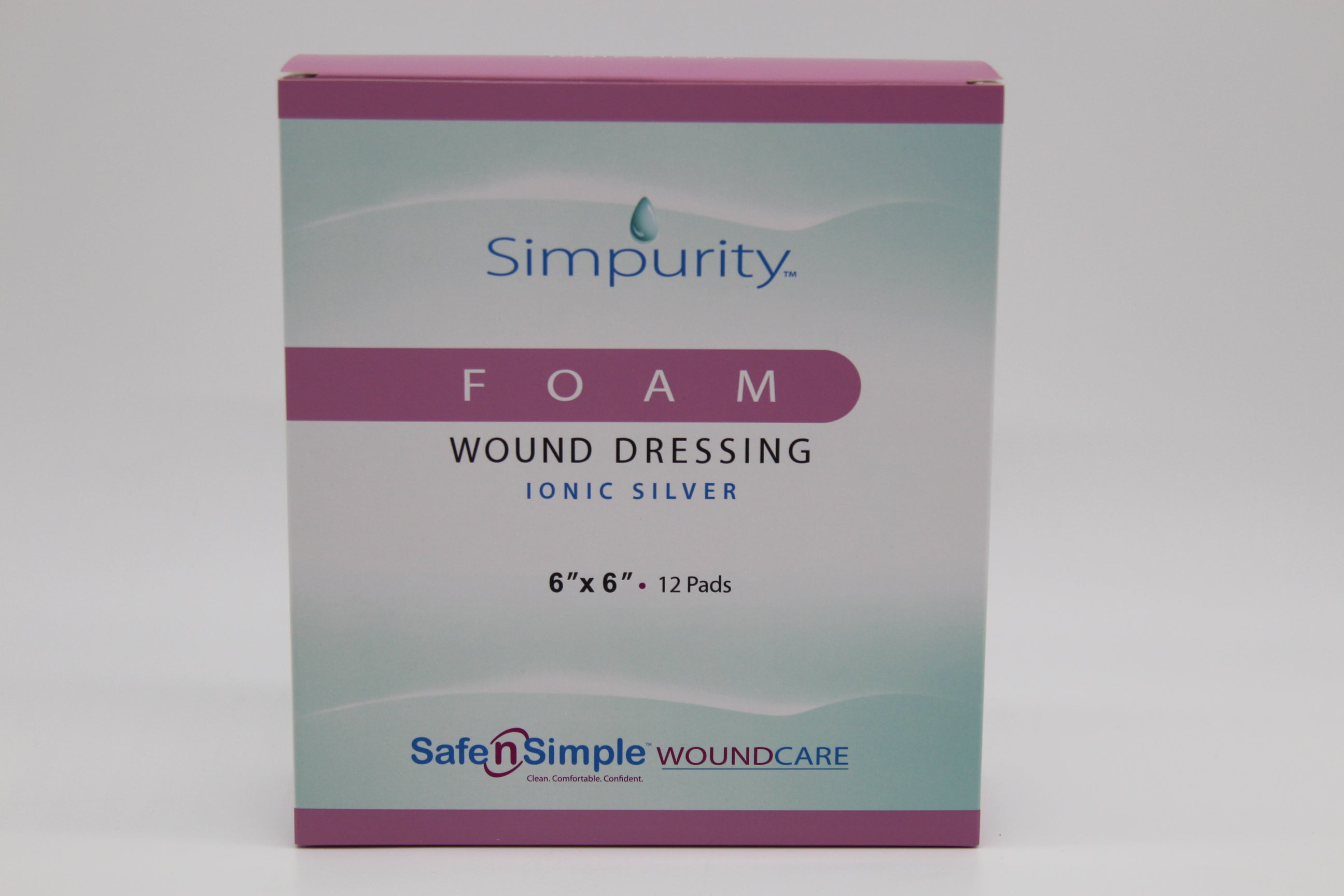 Simpurity Foam Dressing, No Border, AG/Silver, 6" x 6"