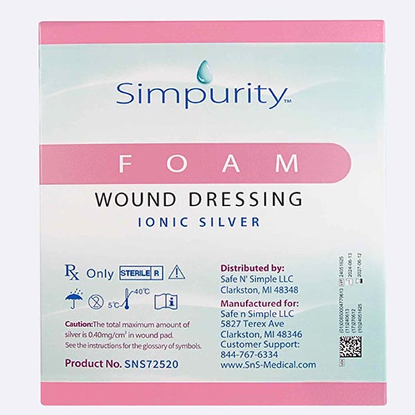 Simpurity Foam Dressing, No Border, AG/Silver, 4" x 6"