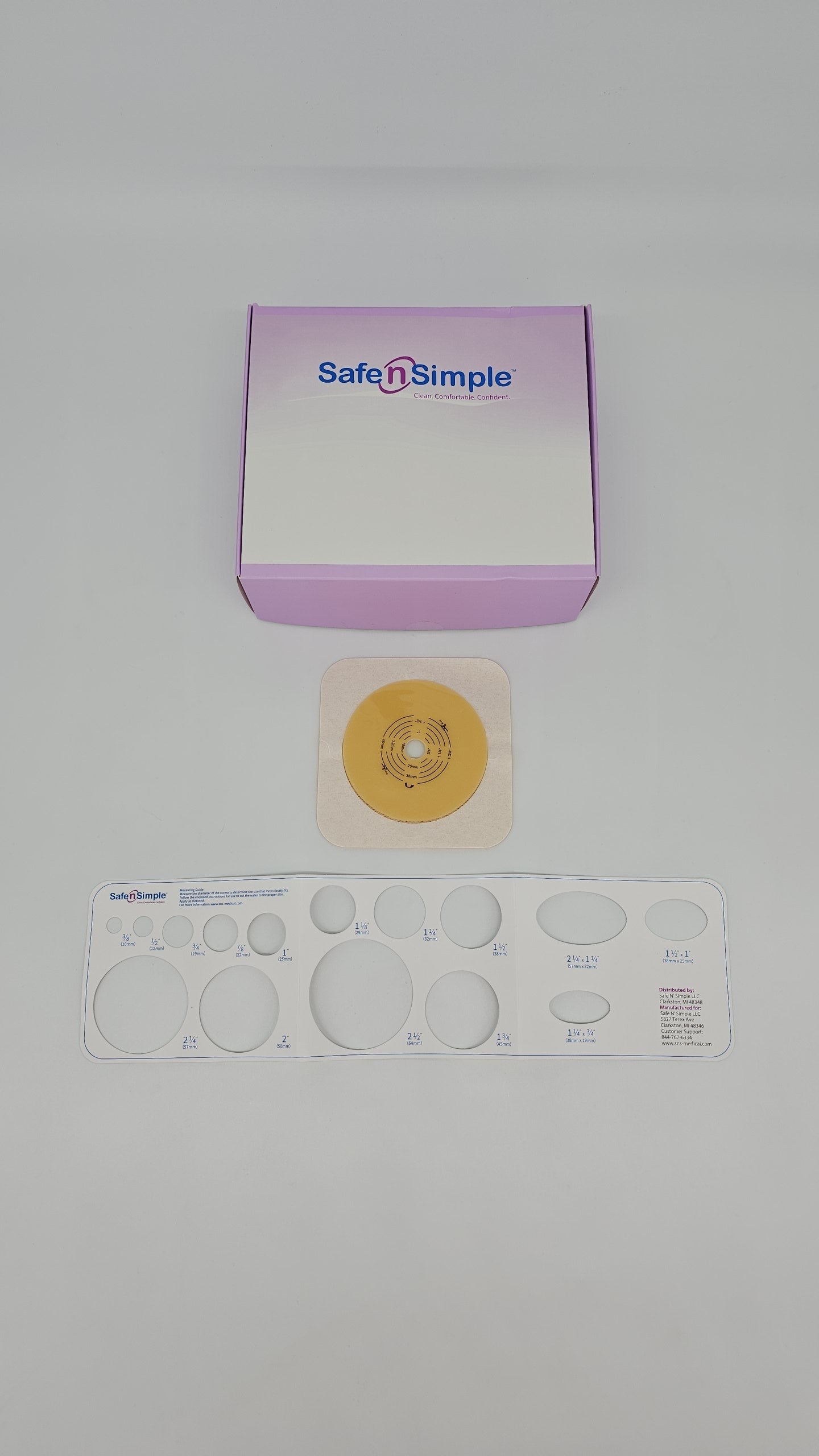Safe N Simple 5" x 5" 2-Piece Wafer, Standard Wear, Tape Collar, Beige, 57mm, 2-1/4" Flange Cut-to-Fit