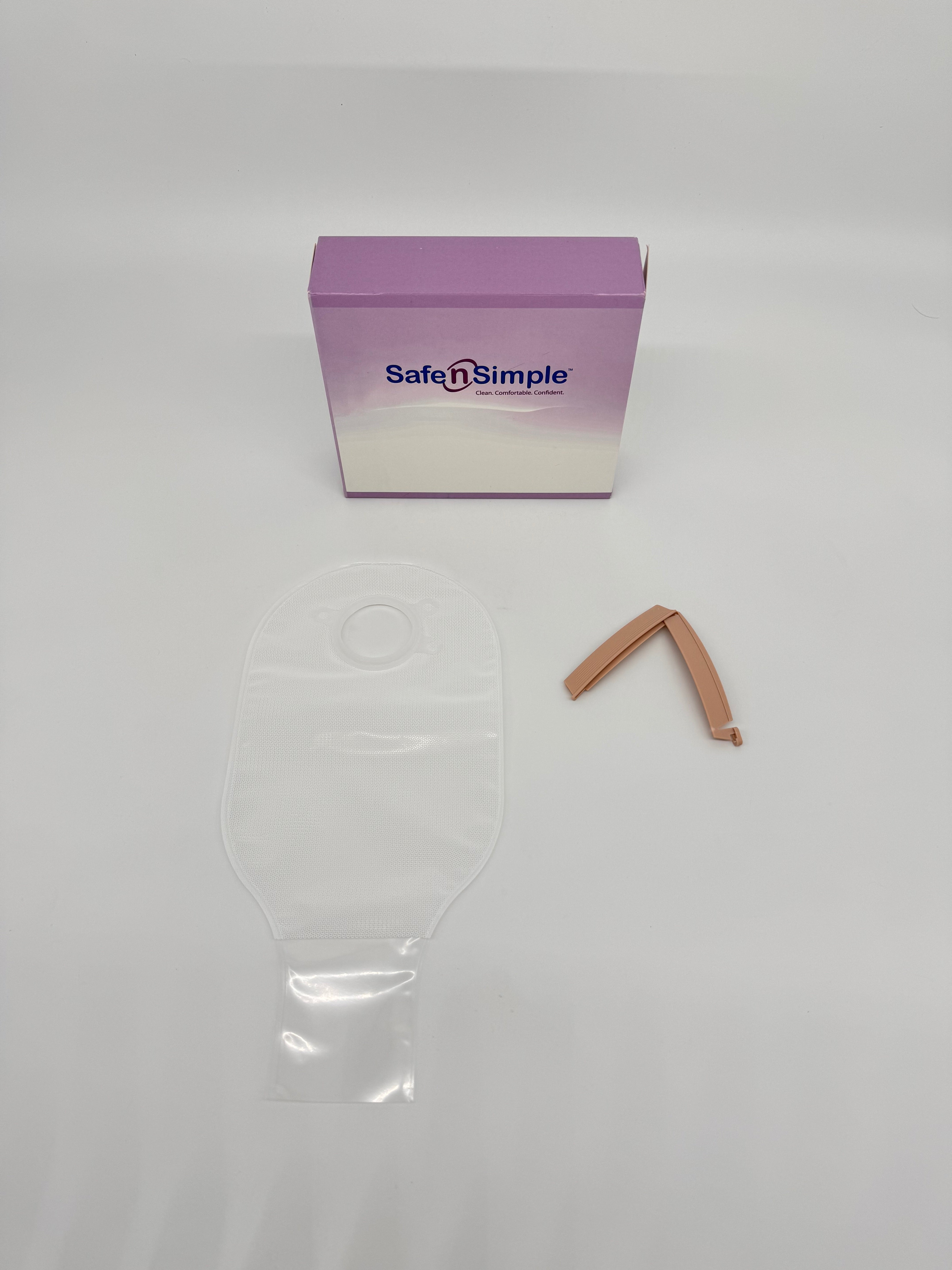 Safe N Simple 12" Drainable 2-Piece Pouch, Transparent, 45mm, 1-3/4" Flange, With Belt Tabs, and One Curved Tail Closure 10 Box