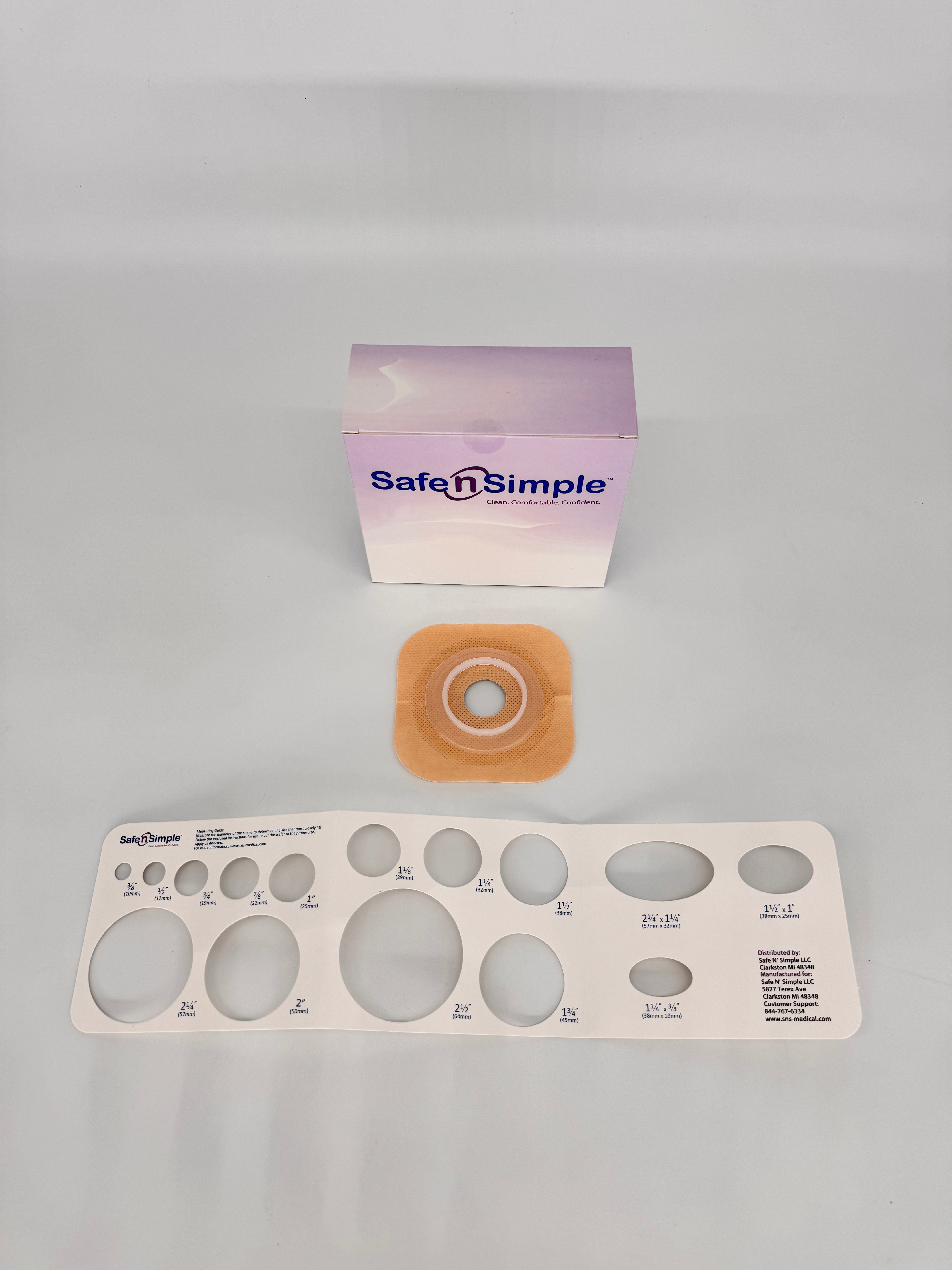 Safe N Simple 4-1/4" x 4-1/4" 2-Piece Wafer, Standard Wear, With Tape Collar, Beige, 45mm, 1-3/4" Flange, 1" Precut Stoma Opening 10 Box