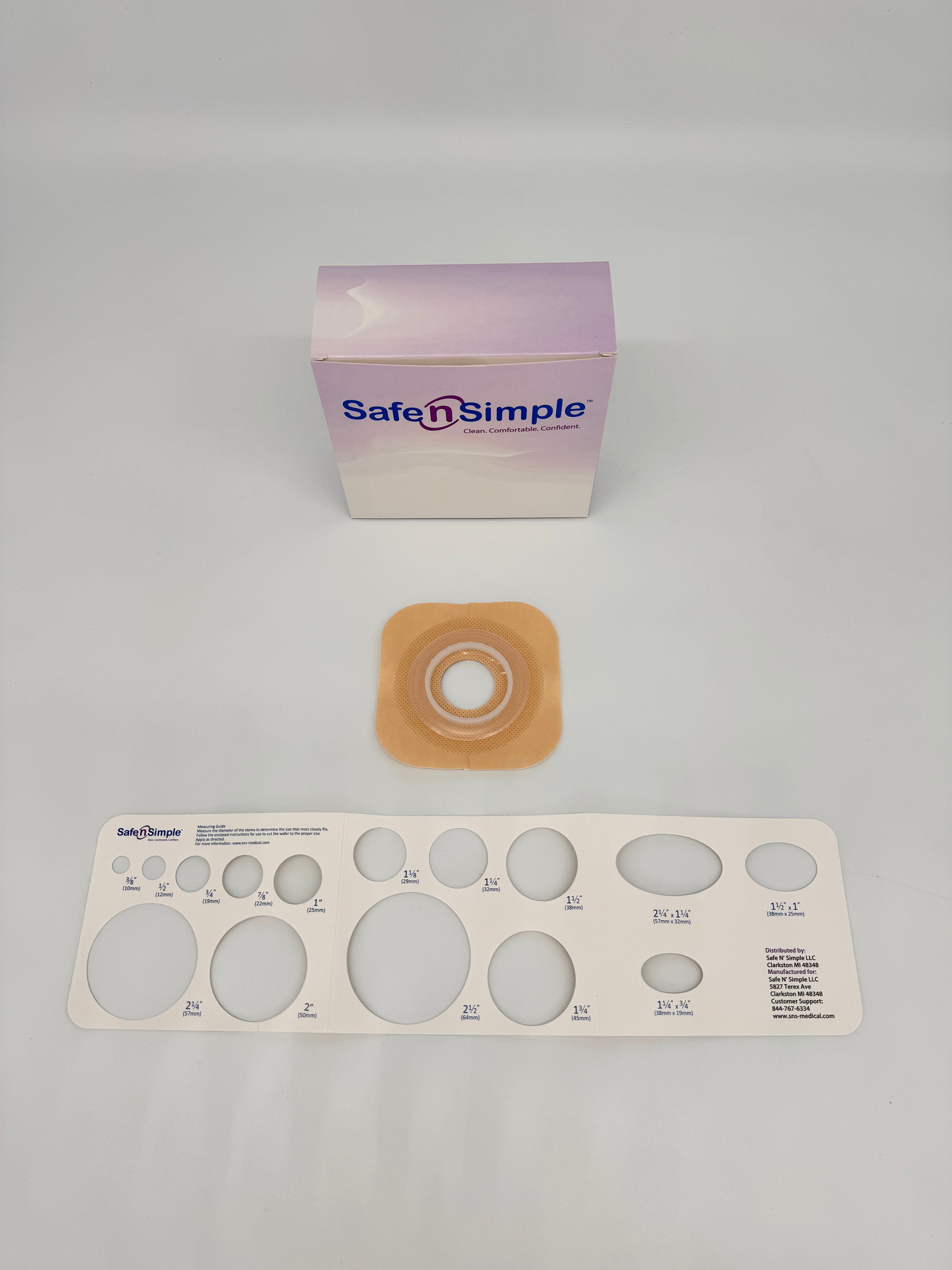 Safe N Simple 4-1/4" x 4-1/4" 2-Piece Wafer, Standard Wear, With Tape Collar, Beige, 45mm, 1-3/4" Flange, 1-1/4" Precut Stoma Opening 10 Box