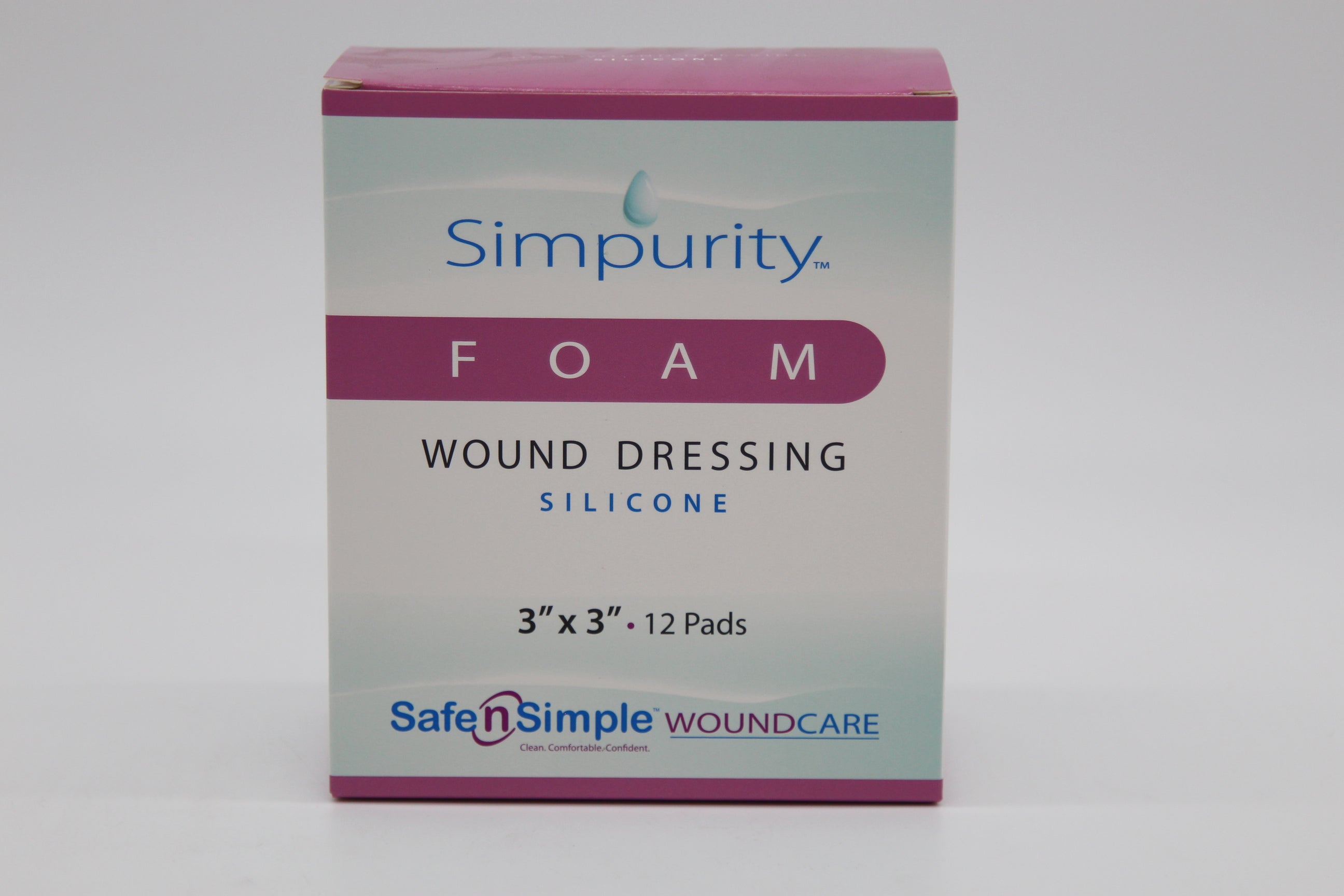 Safe N Simple Simpurity No Border Silicone Foam Dressing, 3" x 3"