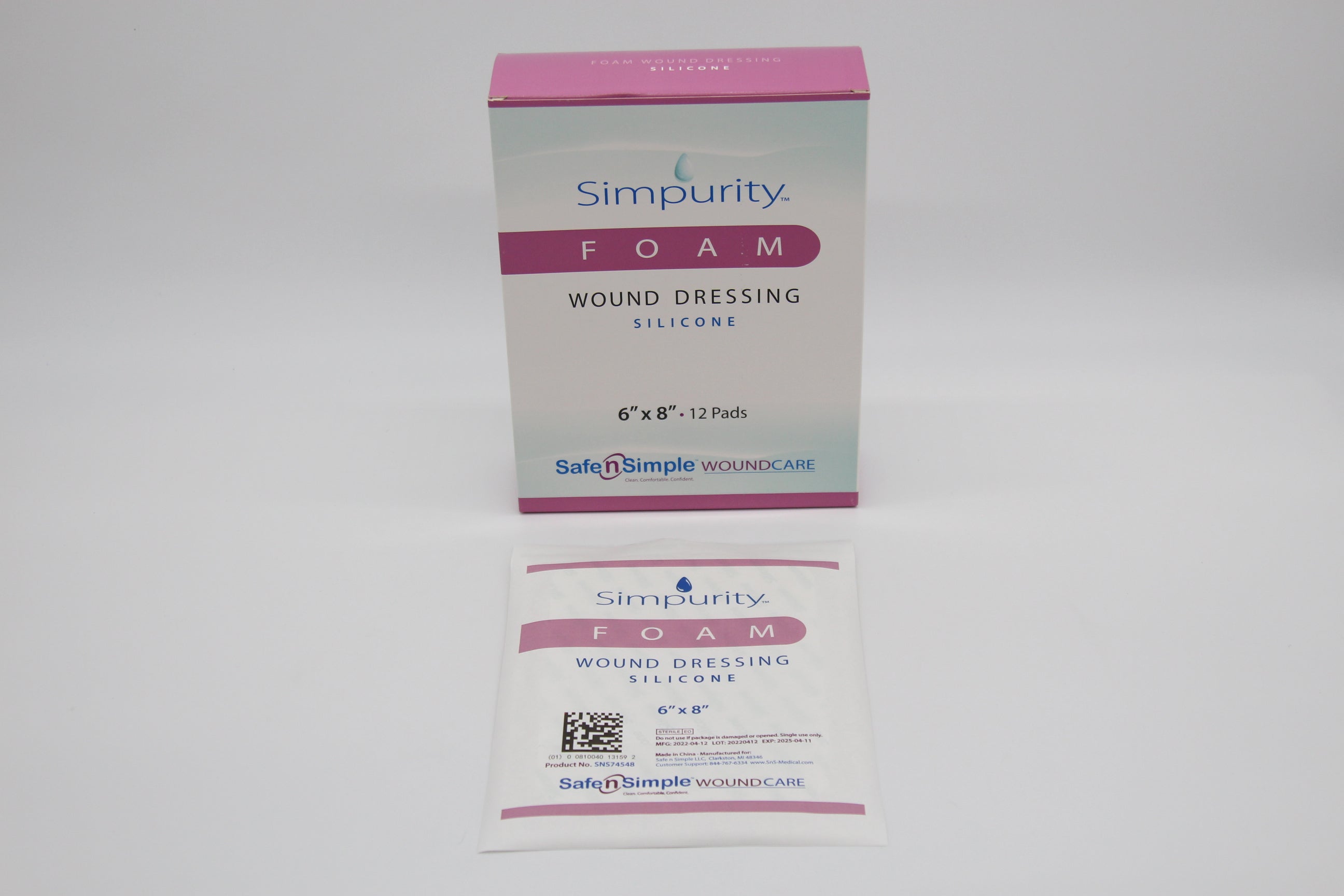Safe N Simple Simpurity No Border Silicone Foam Dressing, 6" x  8"