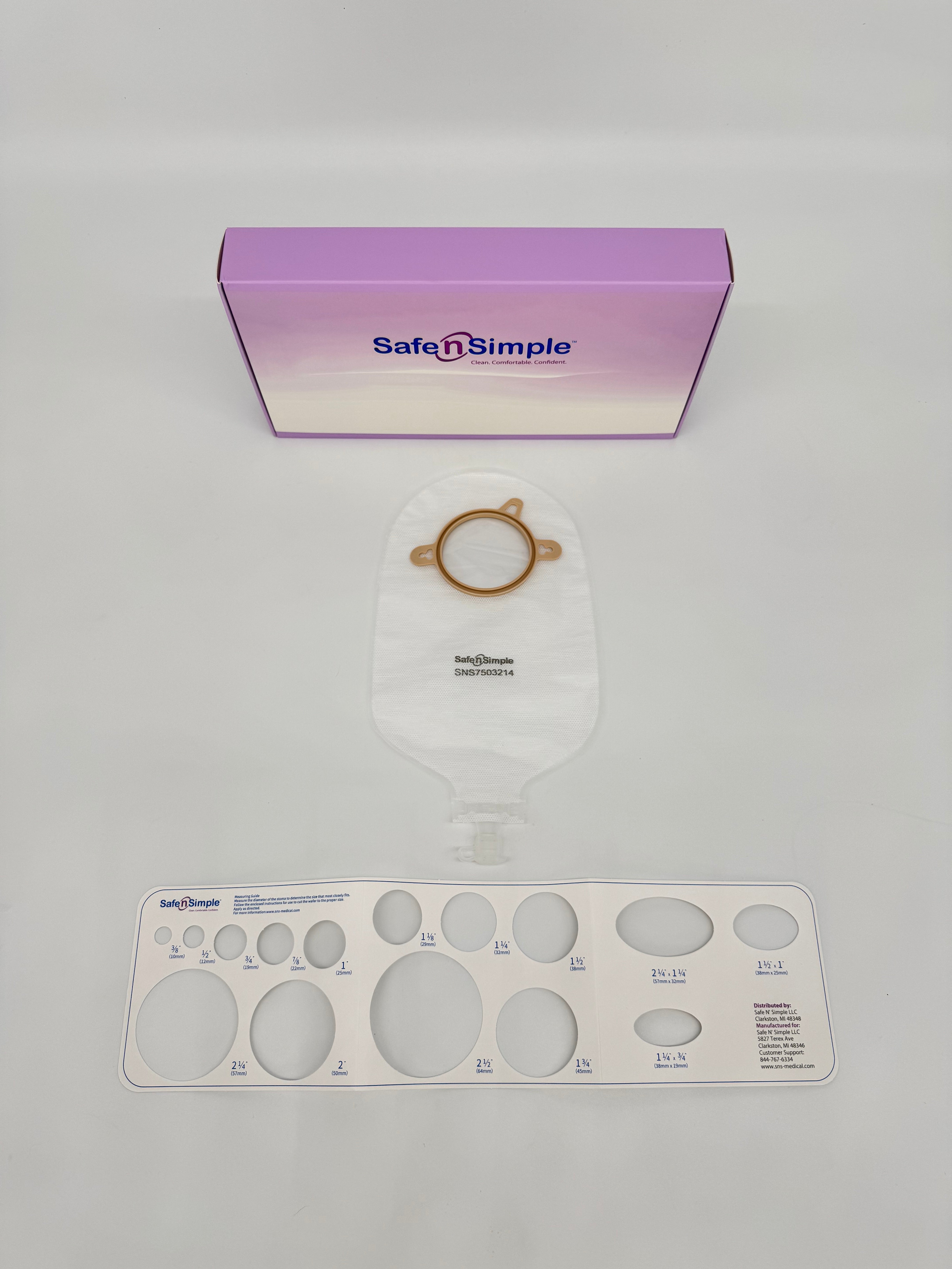 9" Urostomy 2-Piece Pouch, Transparent, 57mm, 2-1/4" Flange, With Cap, and Belt Tabs