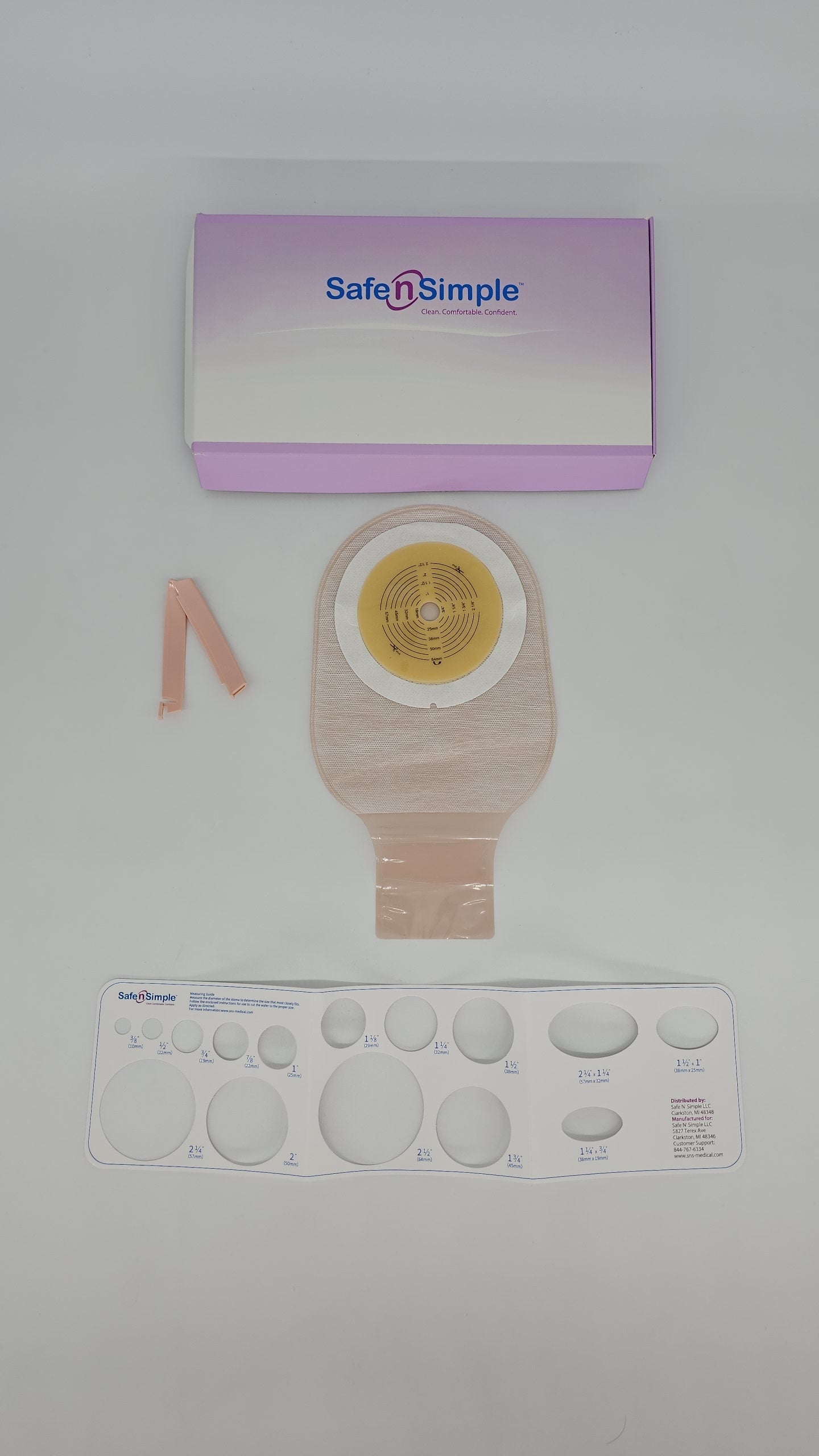 12" Drainable One Piece Pouch, Extended Wear, Cut to Fit up to 2-1/2", Beige with Tape Collar and Curved Tail Clamp Closure
