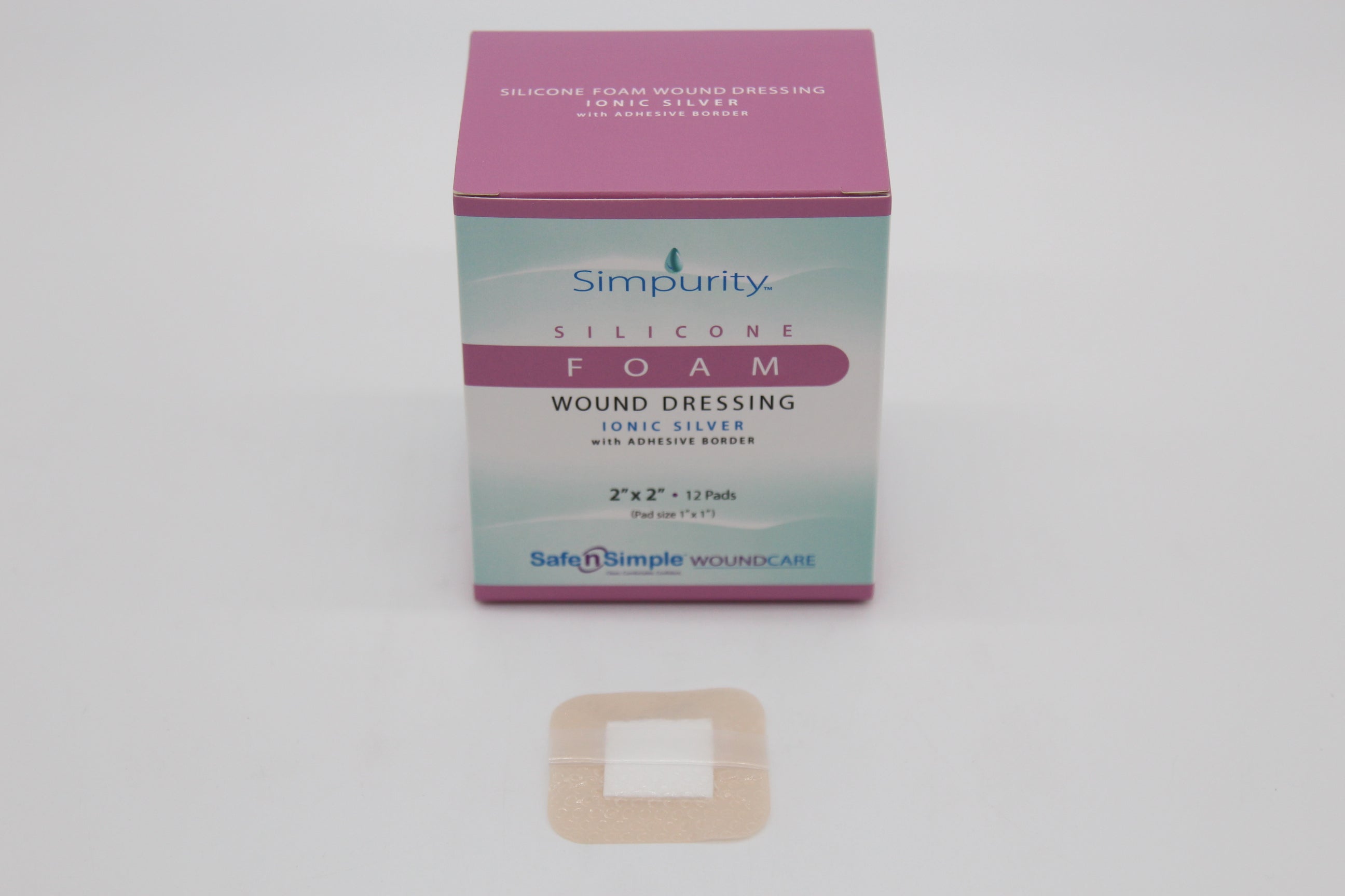 Simpurity 5 Layer Silver Silicone Foam with Border, 1" x 1" Pad Size,  2" x 2" Overall Size including Border