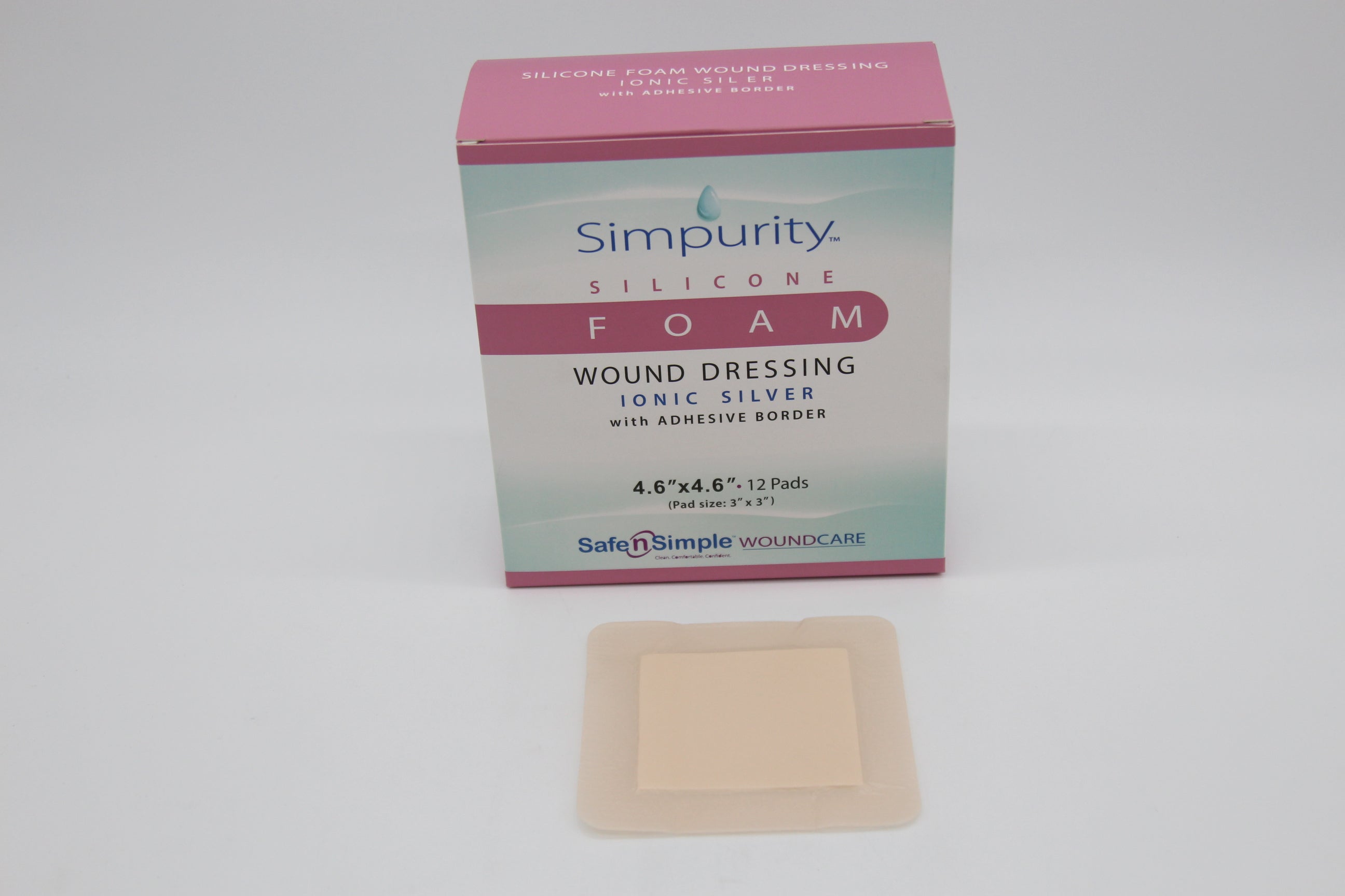 Simpurity 5 Layer Silver Silicone Foam with Border, 3" x 3" Pad Size, 4.6" x 4.6" Overall Size including Border
