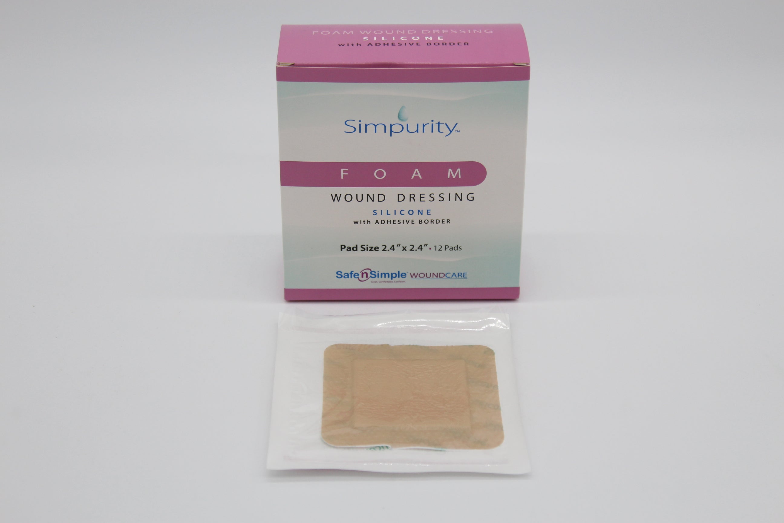 Simpurity Bordered Silicone Foam Dressing, 2" x 2" Pad, 4" x 4" Overall