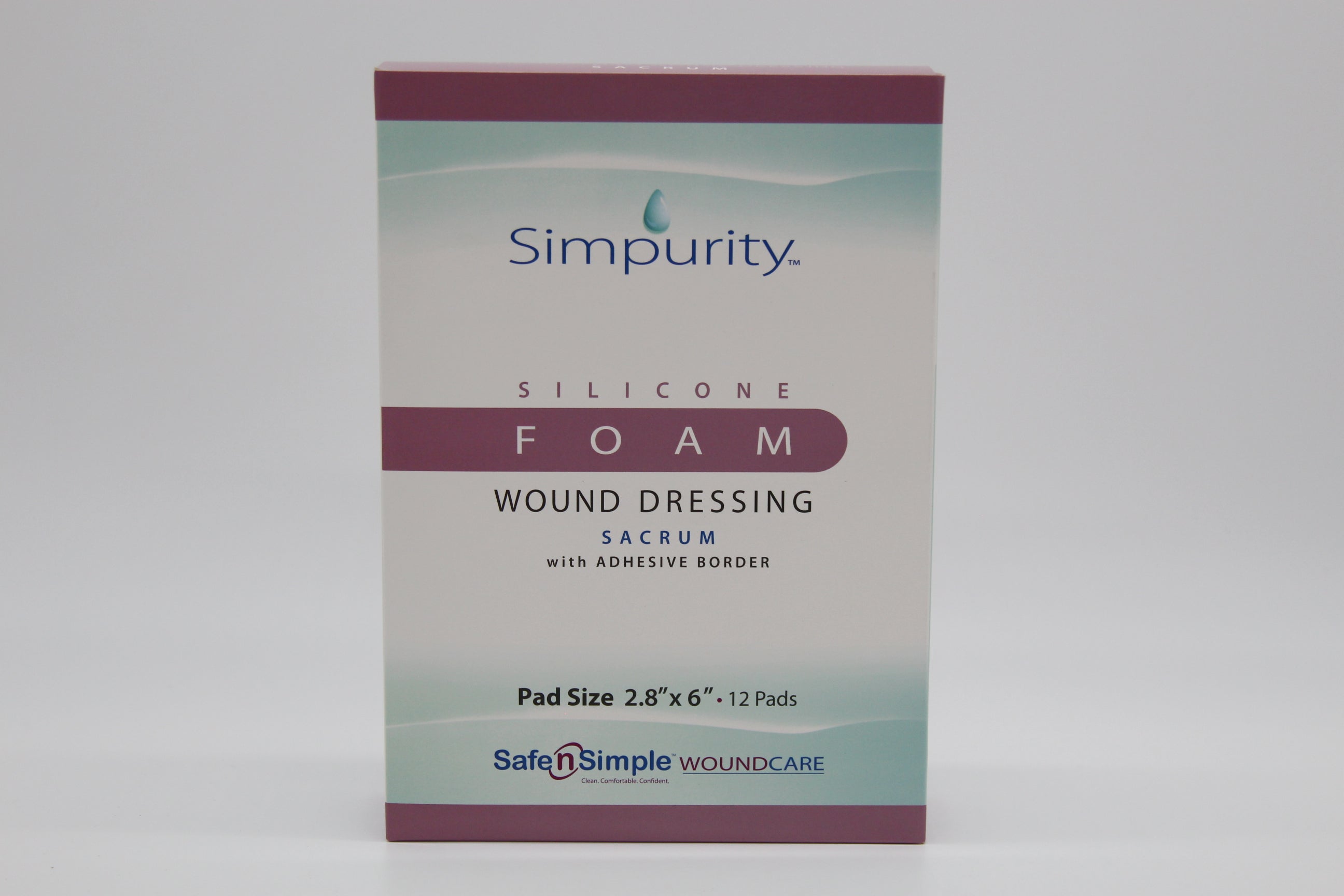 Safe N Simple Simpurity 5 Layer Bordered Sacral Shape Silicone Foam Dressing,  5" x 8"