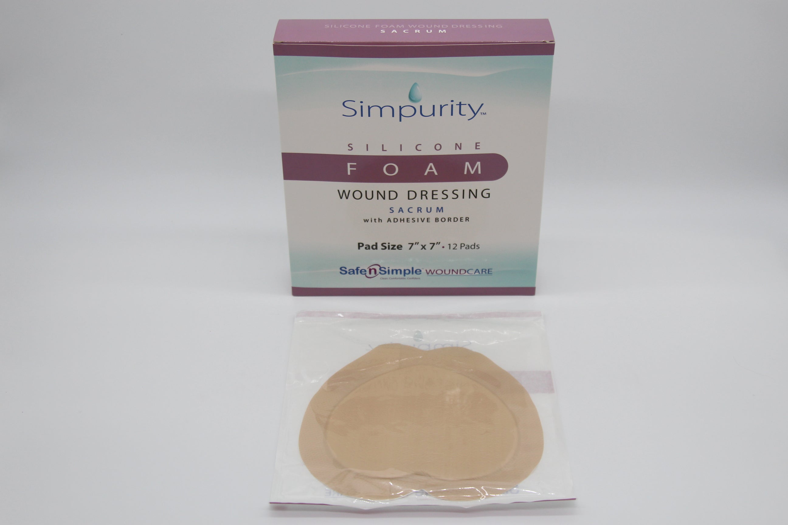 Safe N Simple Simpurity 5 Layer Sacral Shape Silicone Foam Dressing with Border, 9" x 9"