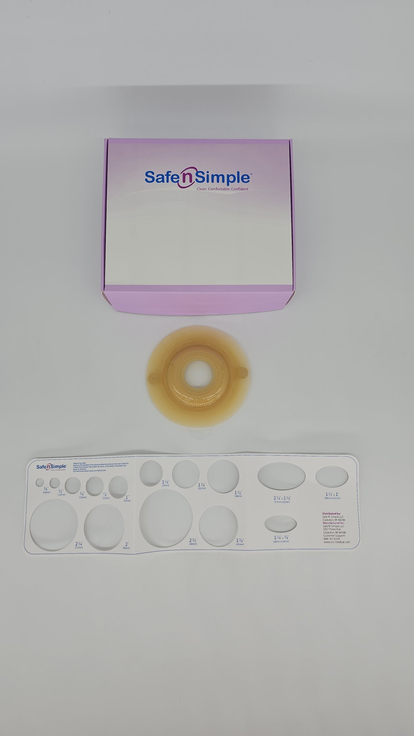 5" x 5" 2-Piece Wafer, Extended Wear, Convex, With Tape Collar, Beige, 57mm, 2-1/4" Flange, 1 3/8" Precut Stoma Opening