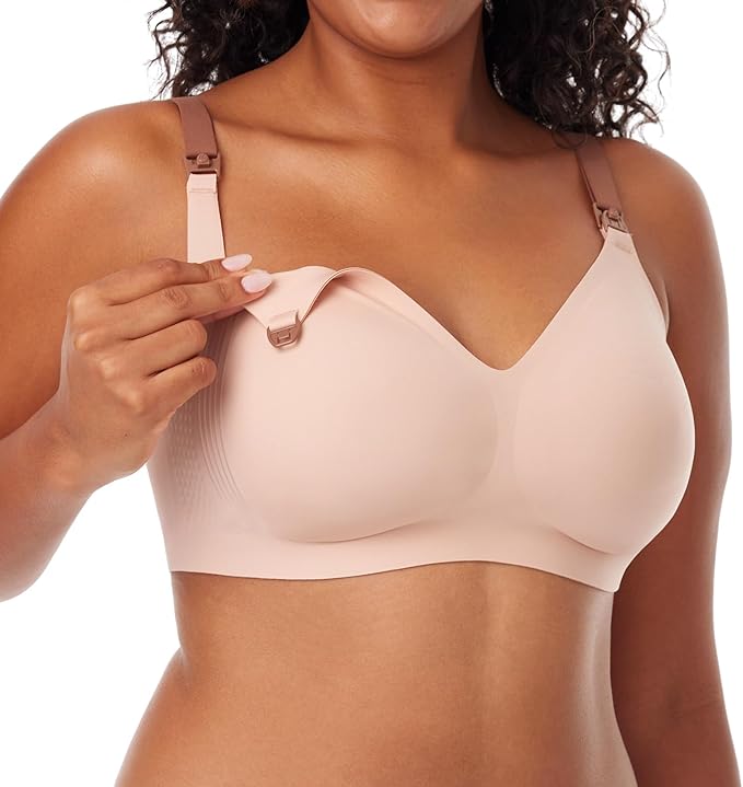 Momcozy V Jelly Strip Lift Nursing Bra, Large, Oyster Pink 1 Pack