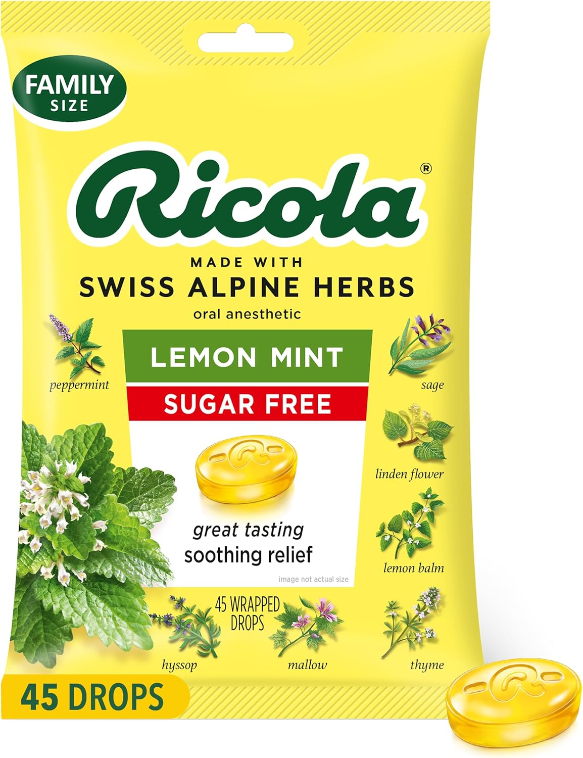 Ricola Sugar Free Lemon Mint Family Size, 45 ct 45 Pack