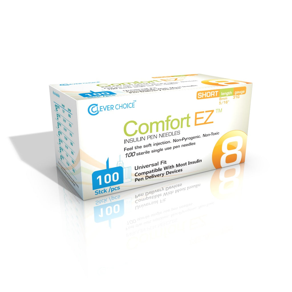 Clever Choice Comfort EZ Insulin Pen Needles 31G x 5/16", 100 count