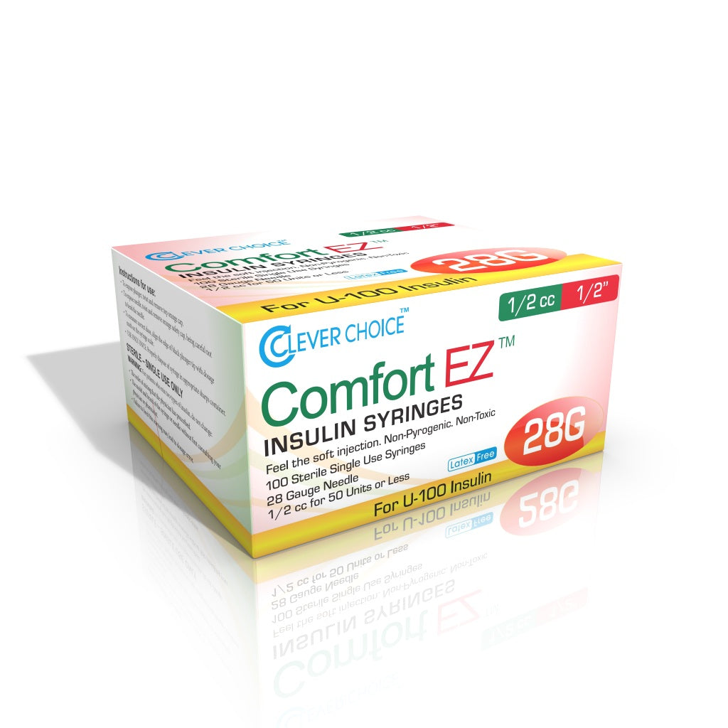 Clever Choice Comfort EZ Insulin Syringes 28G x 1/2", 1/2 cc, 100 count