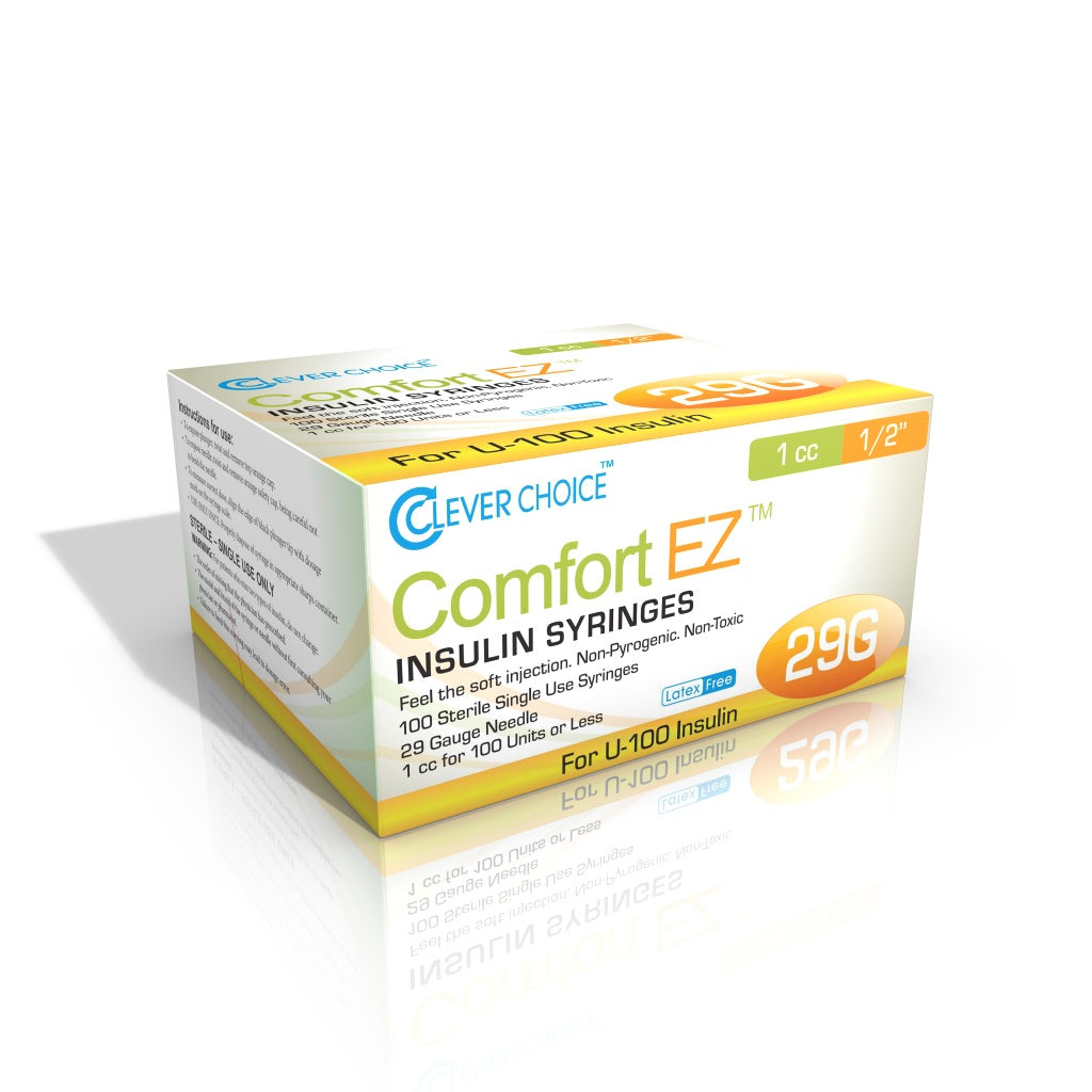 Clever Choice Comfort EZ Insulin Syringes 29G x 1/2", 1 cc, 100 count