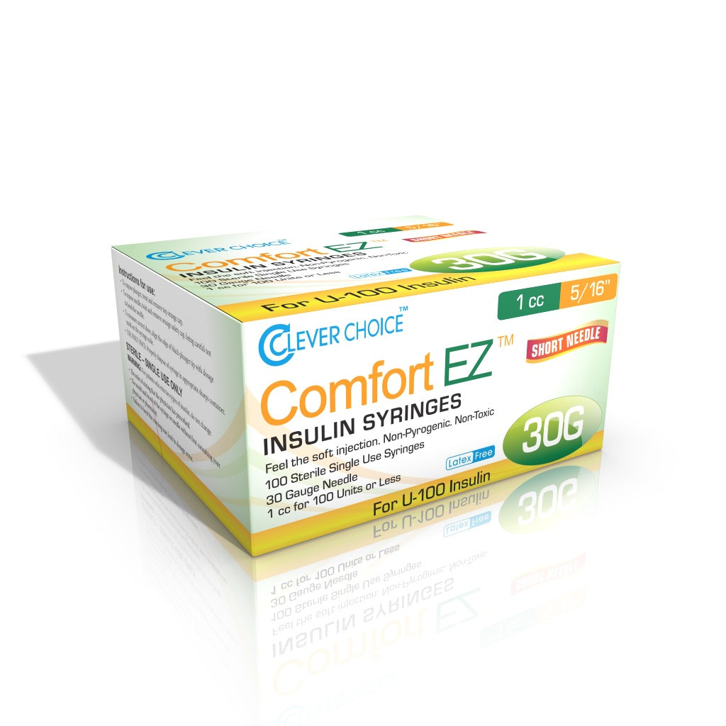 Clever Choice Comfort EZ Insulin Syringes 30G x 5/16", 1 cc, 100 count