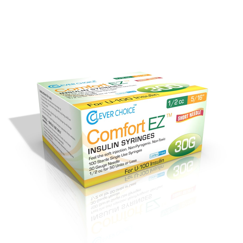 Clever Choice Comfort EZ Insulin Syringes 30G x 5/16", 1/2 cc, 100 count