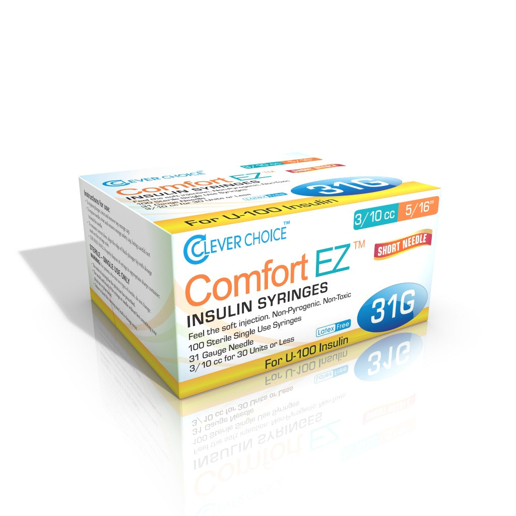 Clever Choice Comfort EZ Insulin Syringes 31G x 5/16", 3/10 cc, 100 count