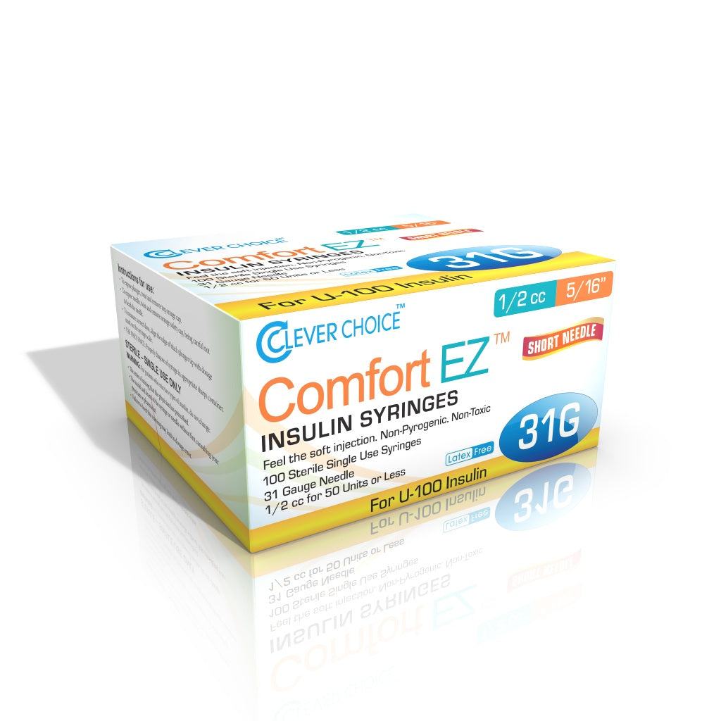 Clever Choice Comfort EZ Insulin Syringes 31G x 5/16", 1/2 cc, 100 count