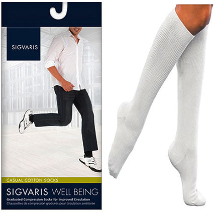 186C Casual Cotton Calf, 15-20mmHg, Men's, Size B, White 1 Each