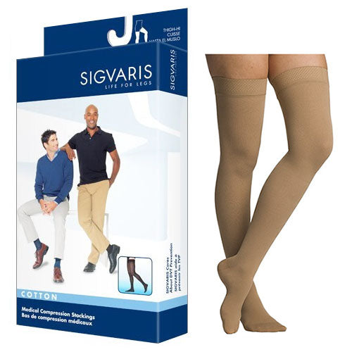 232N Essential Cotton Thigh, 20-30mmHg, Men's, Large, Long, Crispa 1 Each