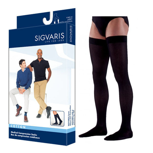 233N Essential Cotton Thigh, 30-40mmHg, Women's, Medium, Long, Black 1 Each