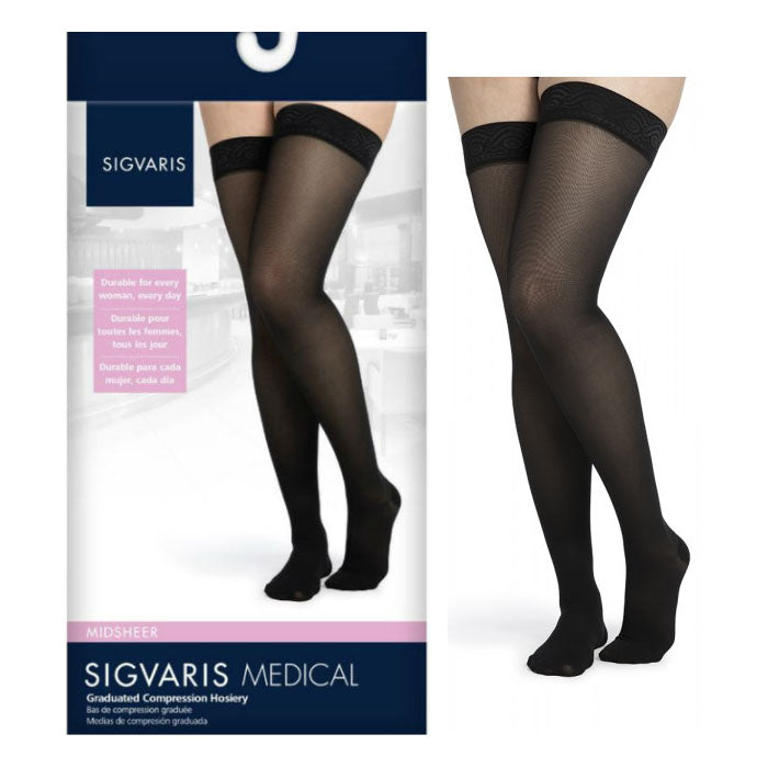 752N Style Medium Sheer Thigh, 20-30mmHg, Women's, Small, Long, Black 1 Each