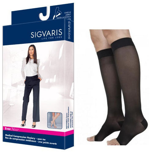 782C Style Sheer Calf, 20-30mmHg, Open Toe, Large, Short, Black 2 Pack