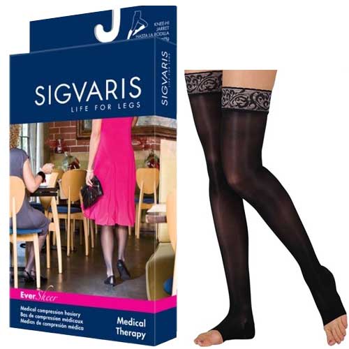 782N Style Sheer Thigh, 20-30mmHg, Open Toe, Medium, Long, Black 1 Each
