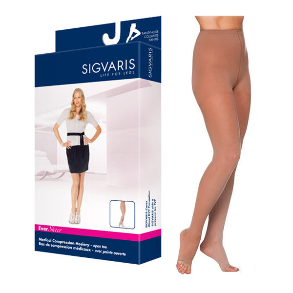 782P Style Sheer Pantyhose, 20-30mmHg, Open Toe, Medium, Long, Suntan 1 Each