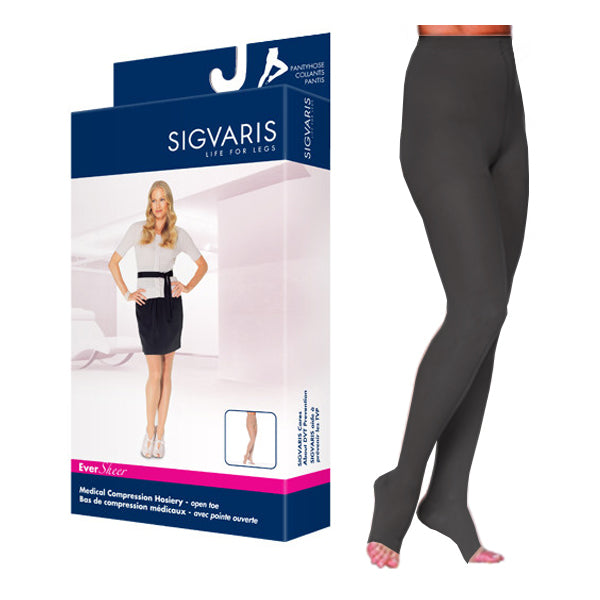 782P Style Sheer Pantyhose, 20-30mmHg, Open Toe, Medium, Long, Black 1 Each