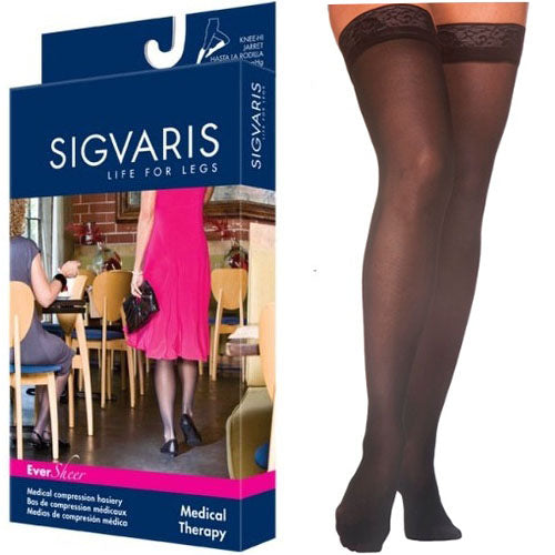 783N Style Sheer Thigh, 30-40mmHg, Women's, Large, Long, Black 2 Pack