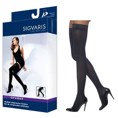 842N Style Soft Opaque Thigh, 20-30mmHg, Women's, Large, Long, Black 2 Pack