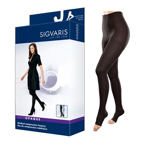 842P Style Soft OpaquePantyhose, 20-30mmHg, Open Toe, Large, Long, Black 1 Each