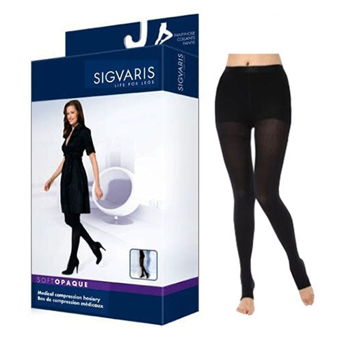 842P Style Soft Opaque Pantyhose, 20-30mmHg, Open Toe, Medium, Long, Black 1 Each