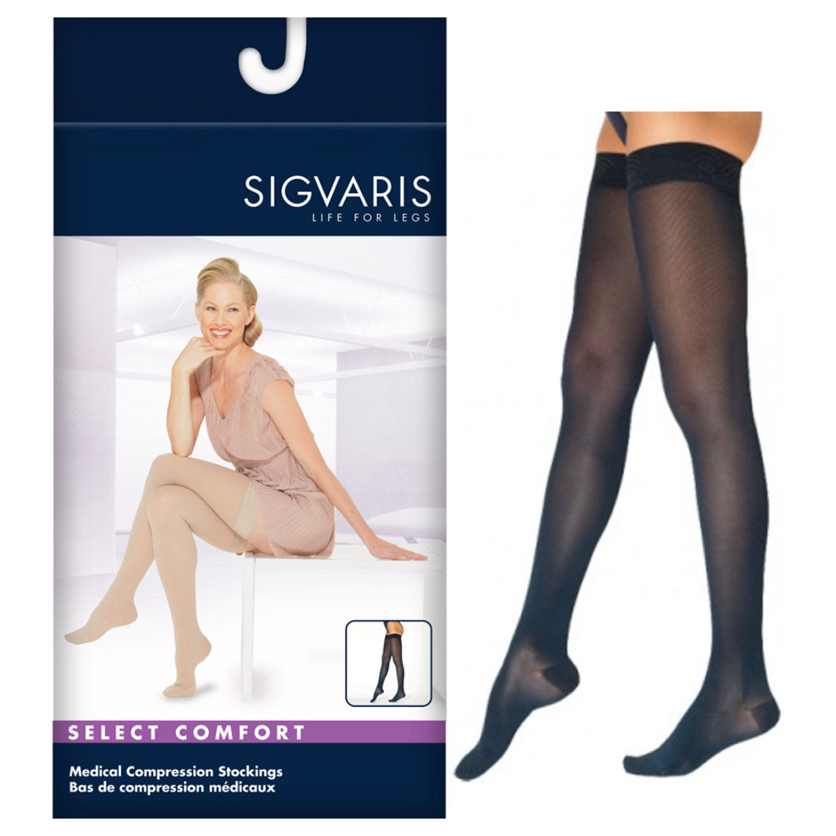 862N Essential Opaque Thigh, 20-30mmHg, Women's, Large, Long, Black 1 Each