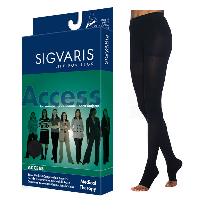 972P Dynaven Pantyhose, 20-30mmHg, Open Toe, Large, Long, Black 1 Each