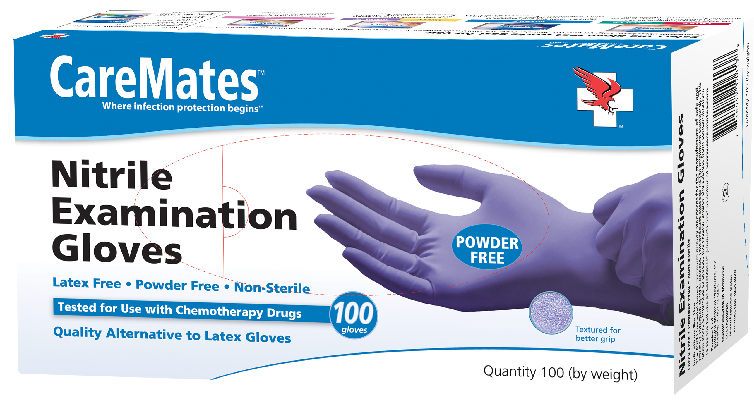 CareMates Nitrile Powder-Free Textured Examination Gloves, X-Large 100 Pack