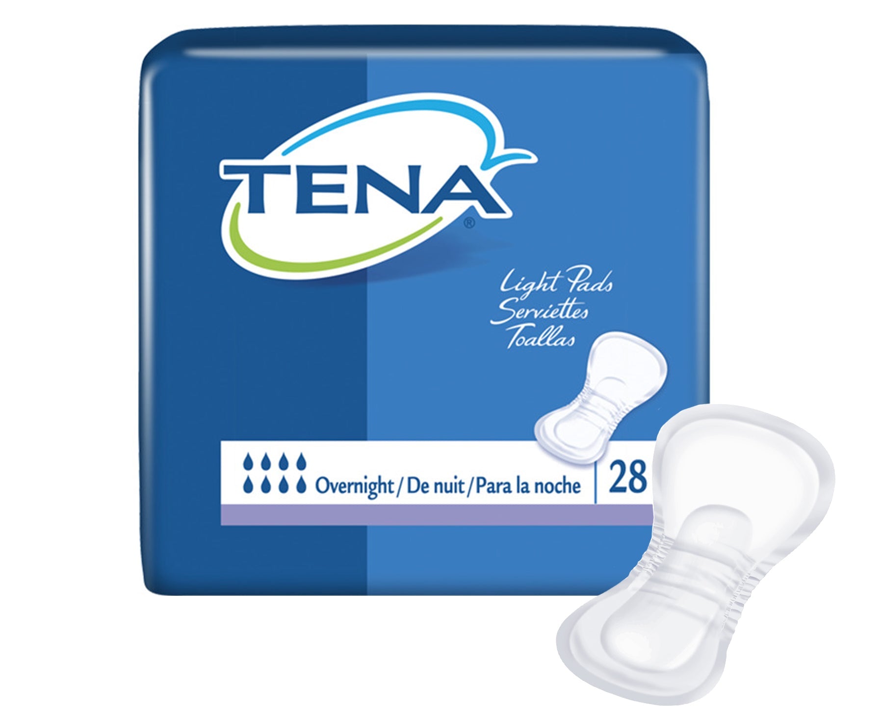 Tena Overnight Pads, 16" Long
