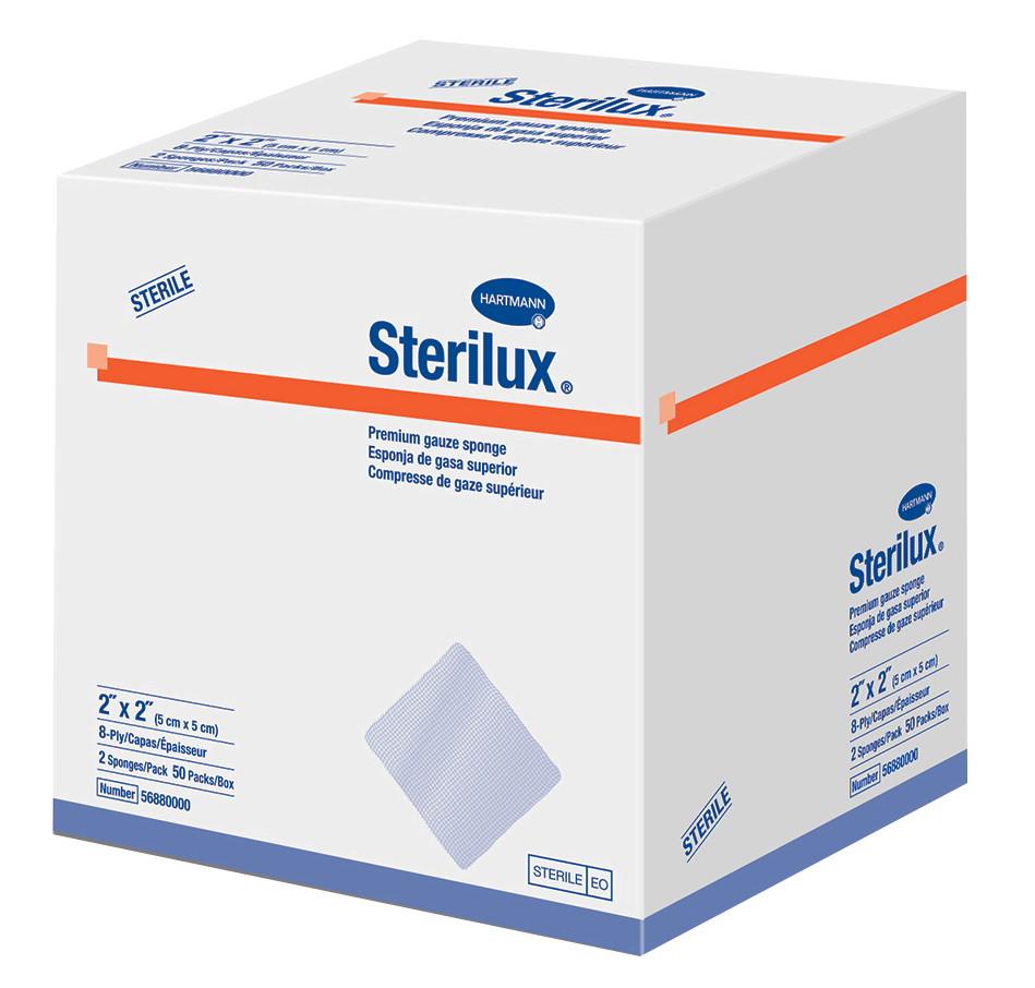 Sterilux Premium Gauze Sponge Sterile 2's, 2" x 2", 8-Ply 50 Box