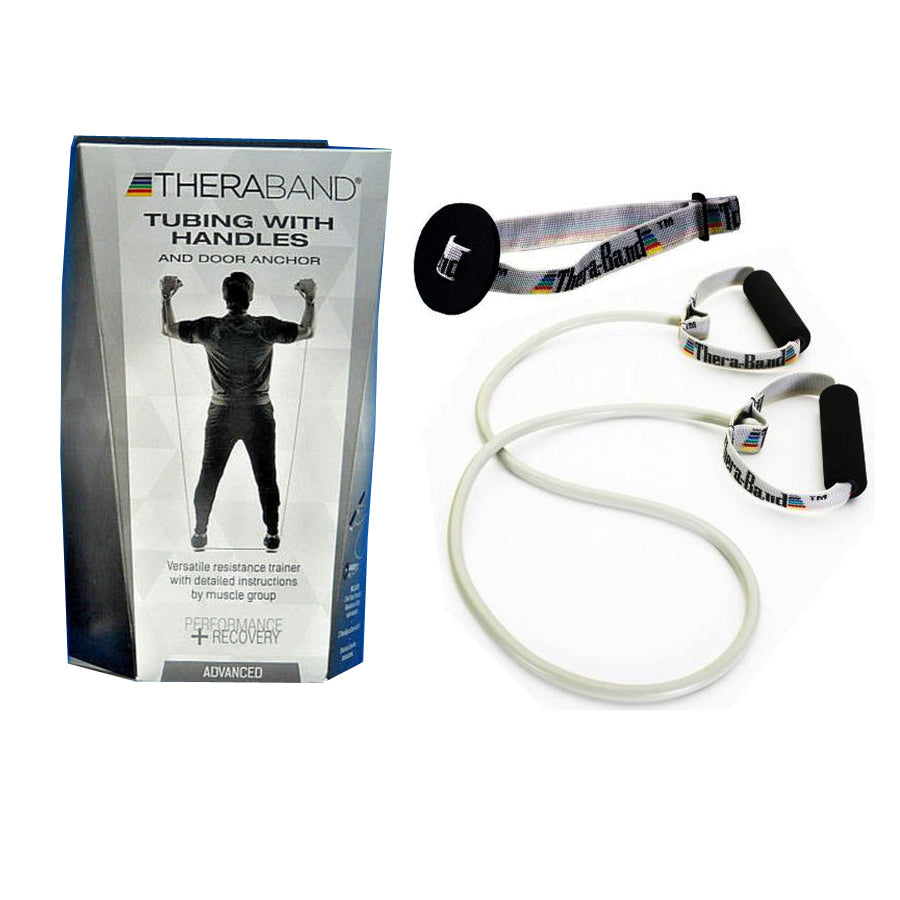 TheraBand Tubing with Soft Handles and Door Anchor, Advanced, Silver 1 Each